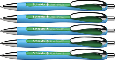 Schneider schrijfwaren schneider balpen - slider rave - penpunt xb - schrijfbreedte 1,4mm - schrijfkleur groen - 5 stuks - s-132504-5
