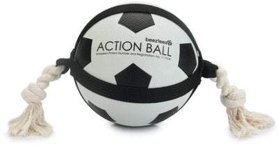 Beeztees action voetbal met touw - hondenspeelgoed - 19 cm