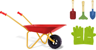 Klein toys tuinset met kruiwagen - handschoenen, schop, hark en spade - kinderkruiwagen belastbaar tot 10 kilo - multicolor