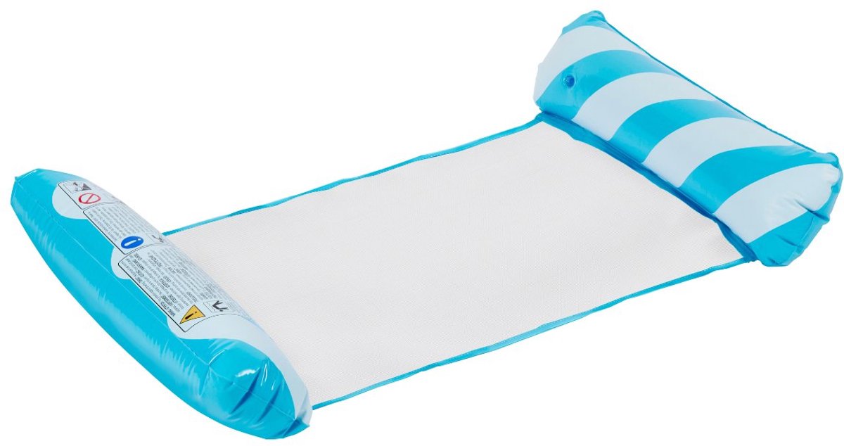 Eddy toys luchtbed zwembad – luchtmatras zwembad volwassenen vanaf 14 jaar – opblaasbed met hoofd- en voetrol – tot 80 kg – voor ondiep water – inclusief reparatiepatch - blauw