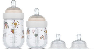 Mepal mio starterset babyflessen 3-delig - anti-koliek - spiraalontwerp voorkomt verstopping - siliconen van medische kwaliteit - sunshine rainbow