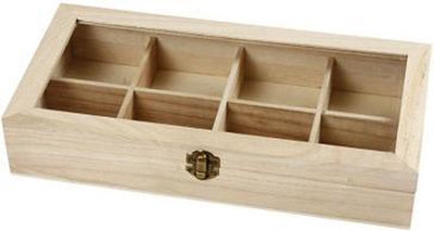 Creotime houten doos met glazen deksel, afm 32x16x6 cm, gatgrootte 7x7 cm, 1 stuk, keizerin boom