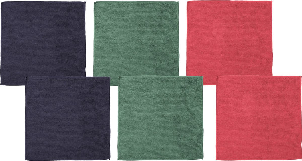 Merkloos sans marque ddddd - microvezeldoek billie - 30x30 cm - combi blauw groen rood - 6 stuks