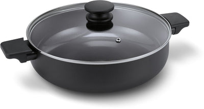 Brabantia vanta hapjespan met deksel -ø 28cm - sauteerpan - keramische antiaanbaklaag titanium versterkt - geschikt voor inductie - 100% pfas vrij - zwart