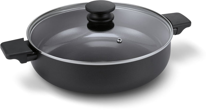 Brabantia vanta hapjespan met deksel -ø 28cm - sauteerpan - keramische antiaanbaklaag titanium versterkt - geschikt voor inductie - 100% pfas vrij - zwart