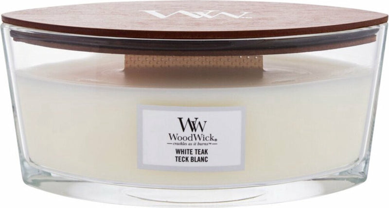 Woodwick heartwick flame ellipse geurkaars - white teak - 50 branduren