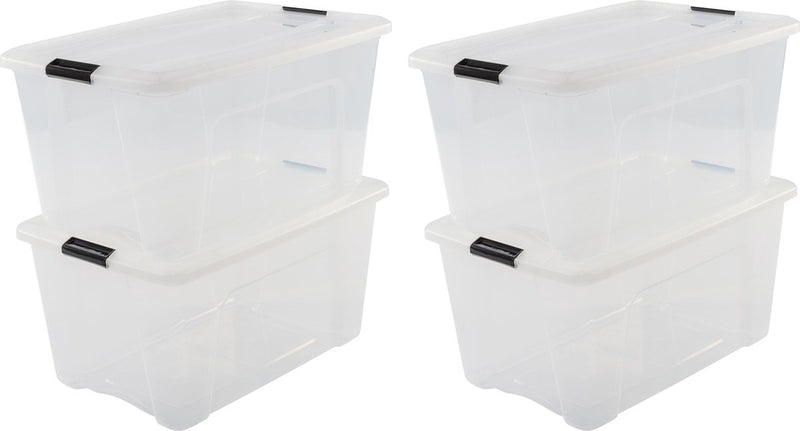 Iris topbox opbergbox - 45l - kunststof - transparant zwart - set van 4