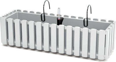 Prosperplast fence-look plantenbak - kunststof - 58x18x16 cm - wit - hangend - bloembak - binnen en buiten