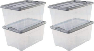 Iris new topbox opbergbox - 45l - kunststof - transparant zilvergrijs - set van 4