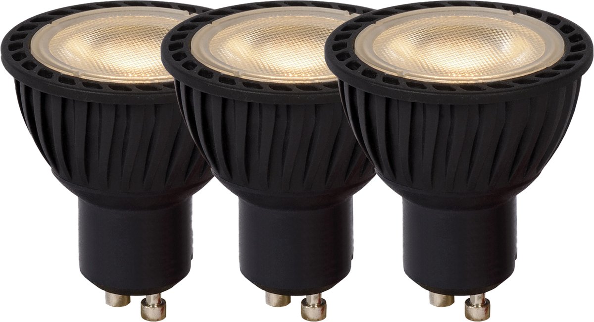 Lucide mr16 - led lamp - ø 5 cm - led dimbaar - gu10 (mr16) - 3x5w 3000k - zwart - set van 3