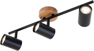 Briloner wood style - plafonniére - plafondlamp - spots draaibaar - 3-lichts - gu10 - materiaal: hout en metaal - kleur: zwart