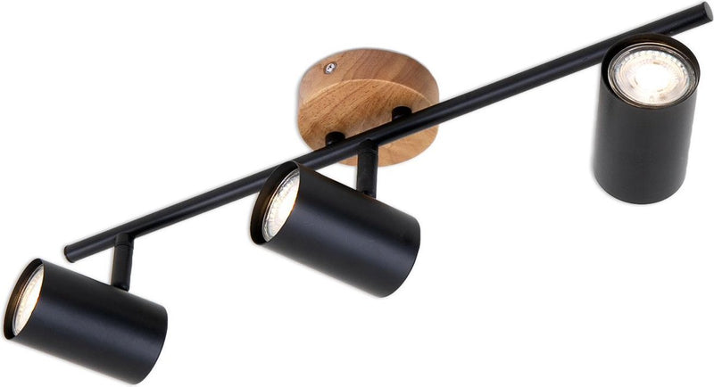 Briloner wood style - plafonniére - plafondlamp - spots draaibaar - 3-lichts - gu10 - materiaal: hout en metaal - kleur: zwart