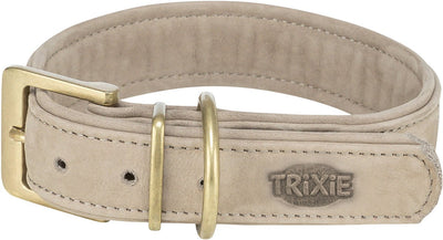 Trixie halsband hond - nubuckleer lichtgrijs xs 25-31 cm - dubbel gevoerd met d-ring