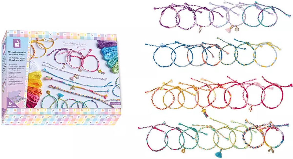 Janod - les ateliers bijoux - 30 regenboog wikkelarmbanden maken