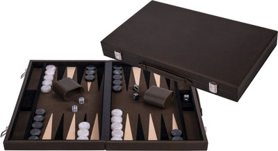Longfield backgammon 18 olijfgroen cream in lederen koffer -