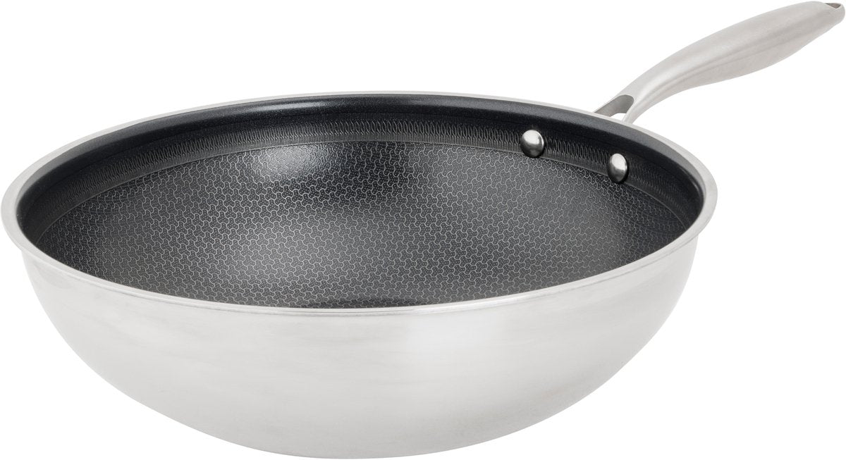 Cosy trendy hexapro wokpan - ø28x9cm - pfas-vrij - inductie wokpan - ovenbestendig tot 200°c - snelle opwarming – zonder deksel - zilver-grijs
