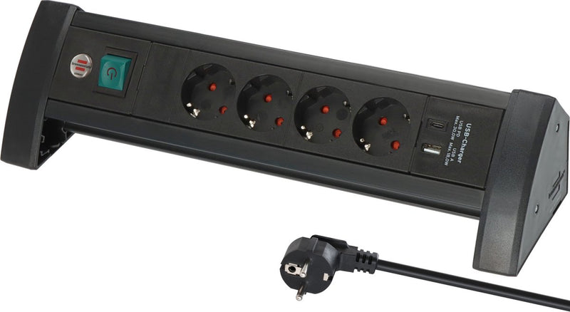 Brennenstuhl premium office-line stekkerdoos met 4 stekkerdozen met usb c pd 30w en usb a 18w (made in germany, verdeeldoos met 1,8m kabel en schakelaar, stekkerblok ideaal voor op het bureau)