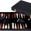 Engelhart backgammon 18 inch - bruin ivoor gestikt bord - zwarte koffer met handvat - luxe reiseditie -
