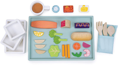 Tender leaf playing - plateau met vliegtuigmaaltijd - met accessoires - hout - 3 jaar