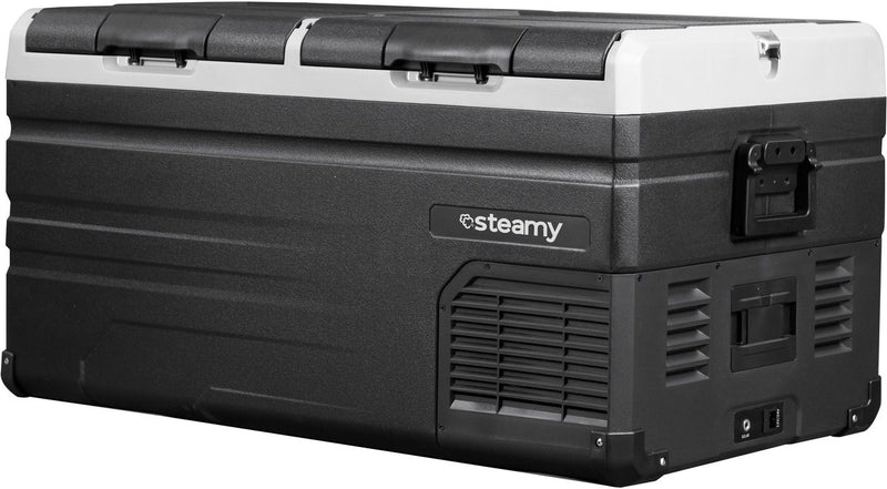 Steamy -e dual zone elektrische compressor koelbox - dual zone - 90 liter - 12v en 230v - voor auto en camping - zwart