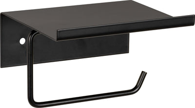 Wenko toiletrolhouder met planchet desulo mat zwart staal - wc rolhouder met plankje - toiletpapierhouder met plateau - bevestigen met of zonder schroeven - zelfklevend
