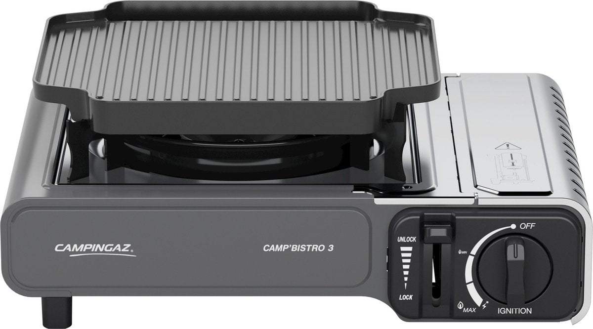 Campingaz camp bistro 3 griddle combo camping kooktoestel – 1 pits gas kooktoestel 2200 watt – met pandragers en bakplaat