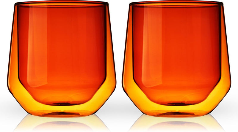 Viski aurora tumbler - dubbelwanding - glas - 266ml - 2 stuks - amber