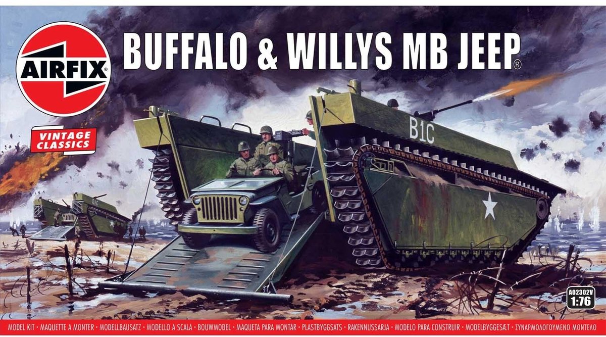 Airfix modelbouwpakket militaire voertuigen - 02302v buffalo - willys mb jeep plastic - 1:76 - modelbouw