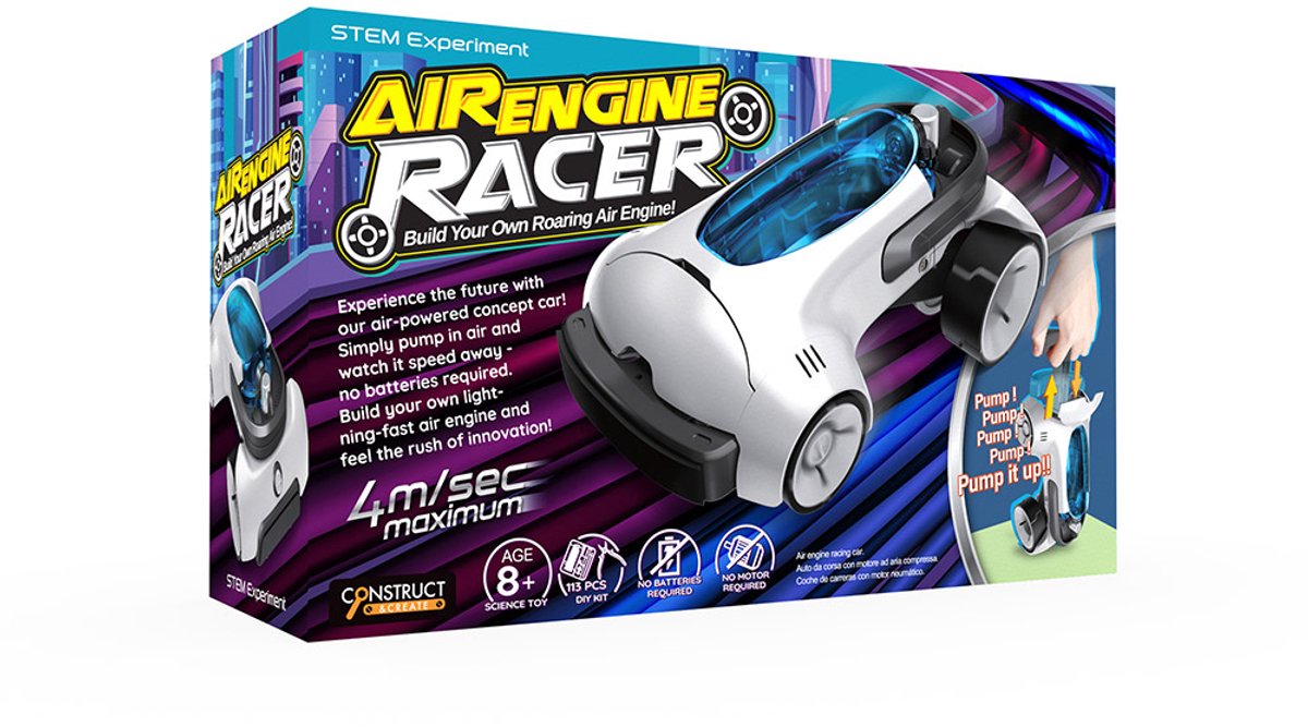 Construct and create construct create air engine racer – lucht aangedreven bouwpakket zonder batterijen – stem speelgoed voor kinderen 8+