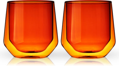 Viski aurora tumbler - dubbelwanding - glas - 266ml - 2 stuks - amber