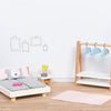 Goki poppenhuismeubeltjes: design slaapkamer, 18-delig, bed 12,7cm, beukenhout en stof, 3+
