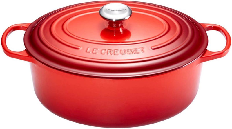 Le creuset braadpan signature ovaal kersenrood – ø 33 cm 7,5 liter – grote gietijzeren stoofpan – klassieke rode emaille – voor grote gezinsgerechten, braden en stoven – geschikt voor alle warmtebronnen incl. inductie – tijdloos frans design