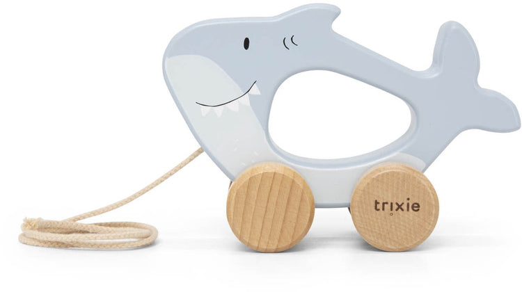 Trixie houten trekspeeltje - mr. shark - met trekkoordje