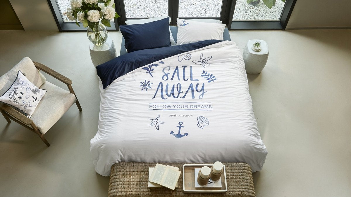 Riviera maison rivièra maison sail away dekbedovertrek - tweepersoons - 200 x 200 220 cm - blauw
