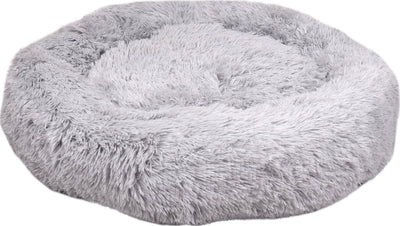 Flamingo hondenmand – donut hondenmand – kattenmand – ronde pluche mand met antislip – mand krems lichtgrijs – ø70 cm