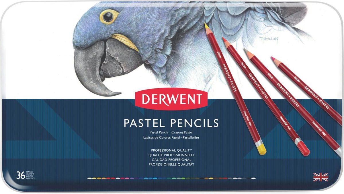 Derwent pastel potloden - assortiment in blik - 4mm - 36 stuks