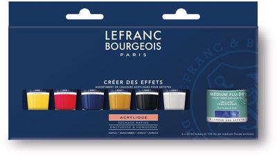 Lefranc bourgeois 300343 fine acrylic set „create effects“ | acrylverf met gloss medium | 6×20 ml + 120 ml