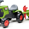 Falk claas 470 arion ride-on groen met aanhanger + zandset