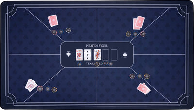 Longfield pokerkleed blauw 140x80 cm - polyester rubber - glad speeloppervlak - poker dobbel accessoire - engelhart
