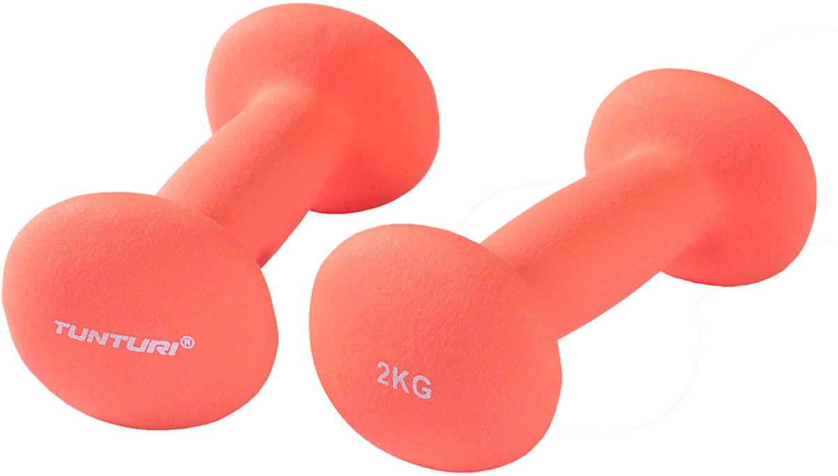 Tunturi dumbbell set - 2 x 2,0 kg - neopreen - fluor rood - incl. gratis fitness app