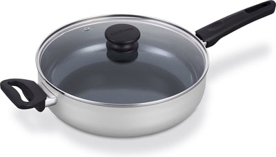 Brabantia indu+ hapjespan met deksel -ø 28cm - sauteerpan - keramische antiaanbaklaag - geschikt voor inductie - 100% pfas vrij - vaatwasserbestendig -grijs