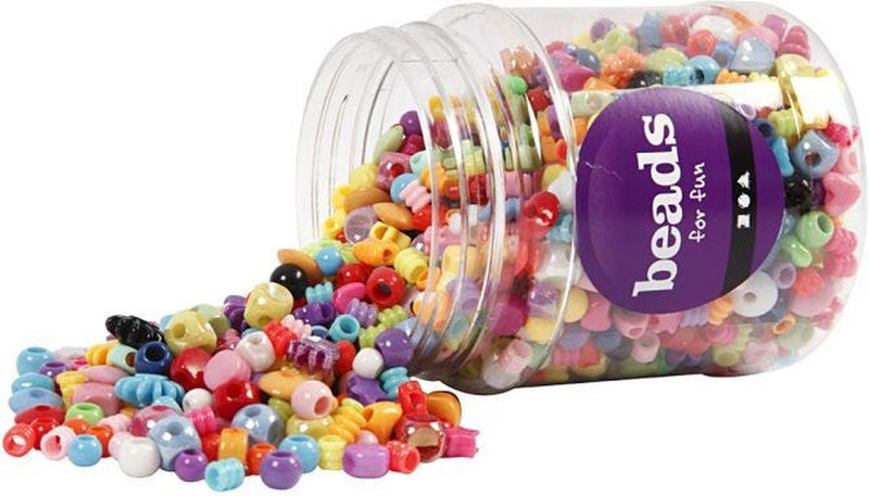 Creativ company cc plastic beads, size 6-20 mm, hole size 1,5-6 mm, ca. 1175 pc, 390 g, 700 ml 1 tub