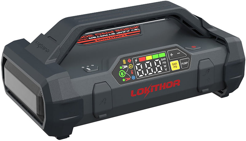 Lokithor jumpstarter ja302 pro - 12v - 3000a – luchtcompressor 10 bar – 60 watt powerbank - led-zaklamp - connect max technologie