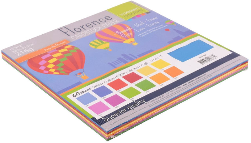 Florence vaessen creative cardstock - multipack primair - 30,5 x 30,5 cm - 60 vellen - glad - 216 g