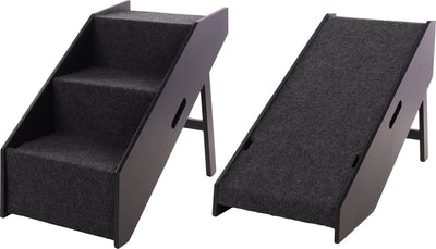 Flamingo hondenloopplank trapje pino zwart – 2-in-1 opvouwbare instaphulp – 62x36x51 cm – tot 40 kg – hondentrap mdf