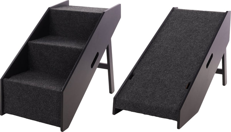 Flamingo hondenloopplank trapje pino zwart – 2-in-1 opvouwbare instaphulp – 62x36x51 cm – tot 40 kg – hondentrap mdf