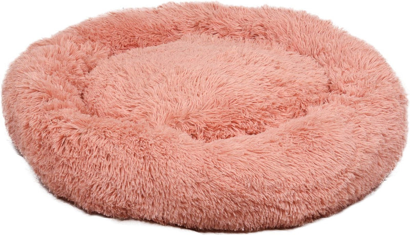 Flamingo hondenmand – donut hondenmand – kattenmand – ronde pluche mand met antislip – mand krems oudroze – ø70 cm
