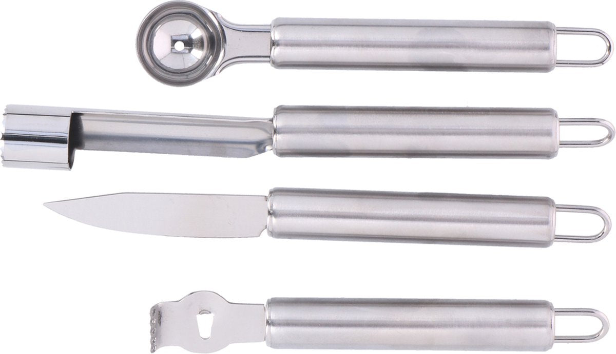 Alpina fruitsnijset - set van 4 stuks - schiller fruitsnijder appelboor meloenboor - rvs
