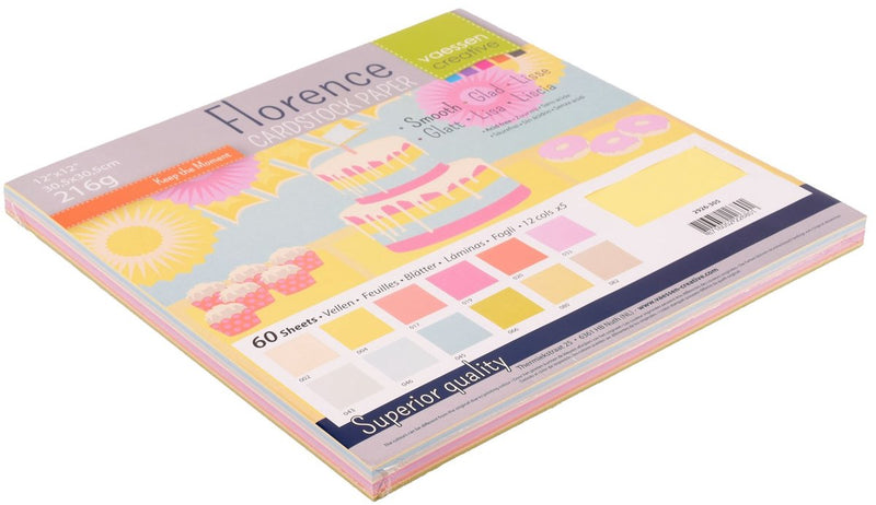 Florence vaessen creative cardstock - paaskleuren - 30,5 x 30,5 cm - 60 vellen - glad - 216 g