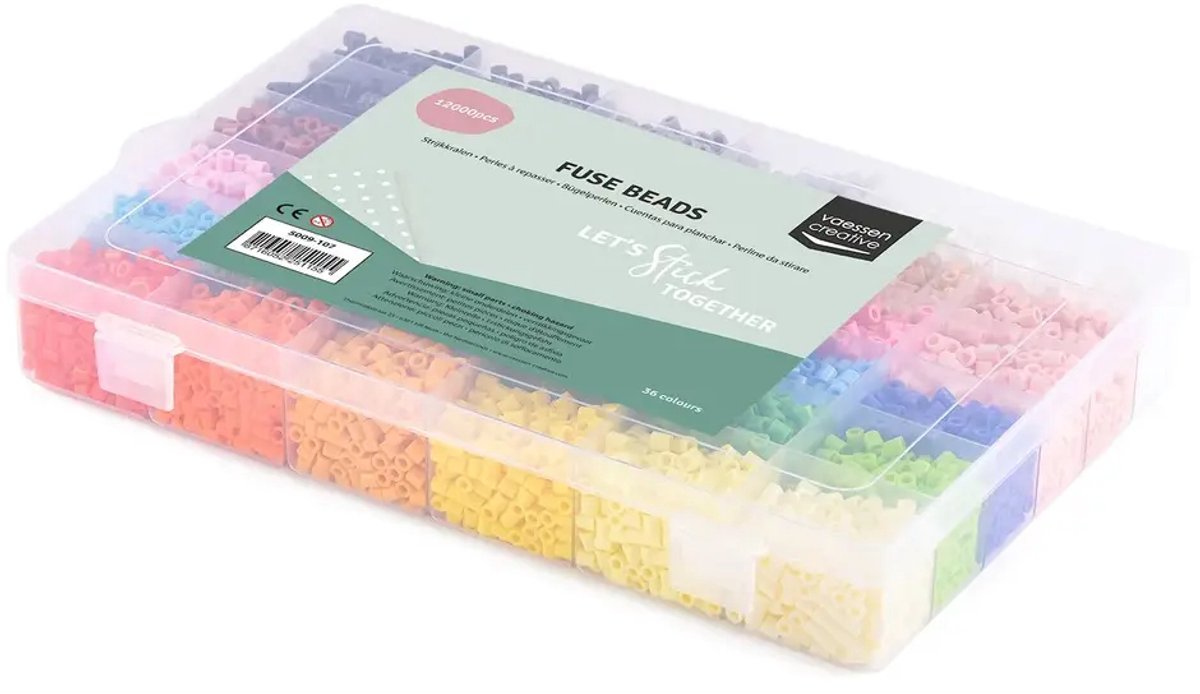 Vaessen creative strijkkralen set - 5 mm - assortiment - 36 kleuren - 12.000 stuks